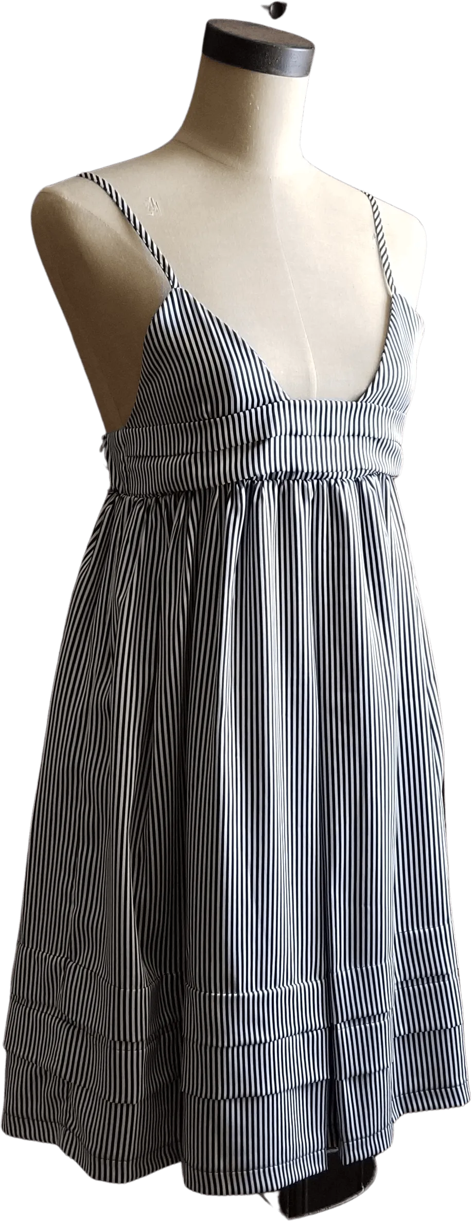 00's Black White Striped Satin Babydoll Dress