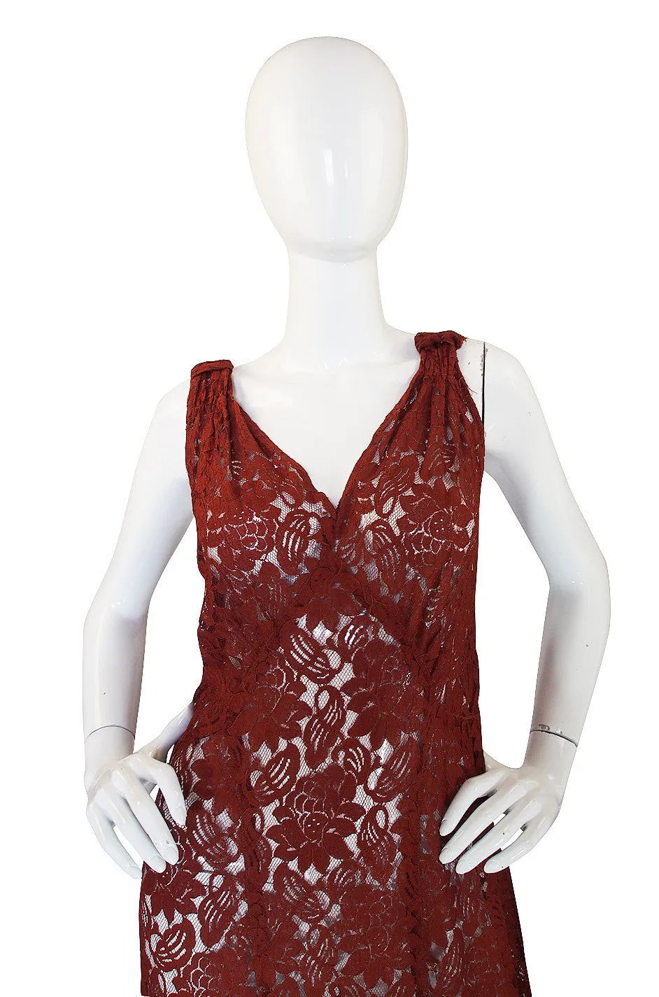 1930s Stunning Bias Cut Rust Lace Gown