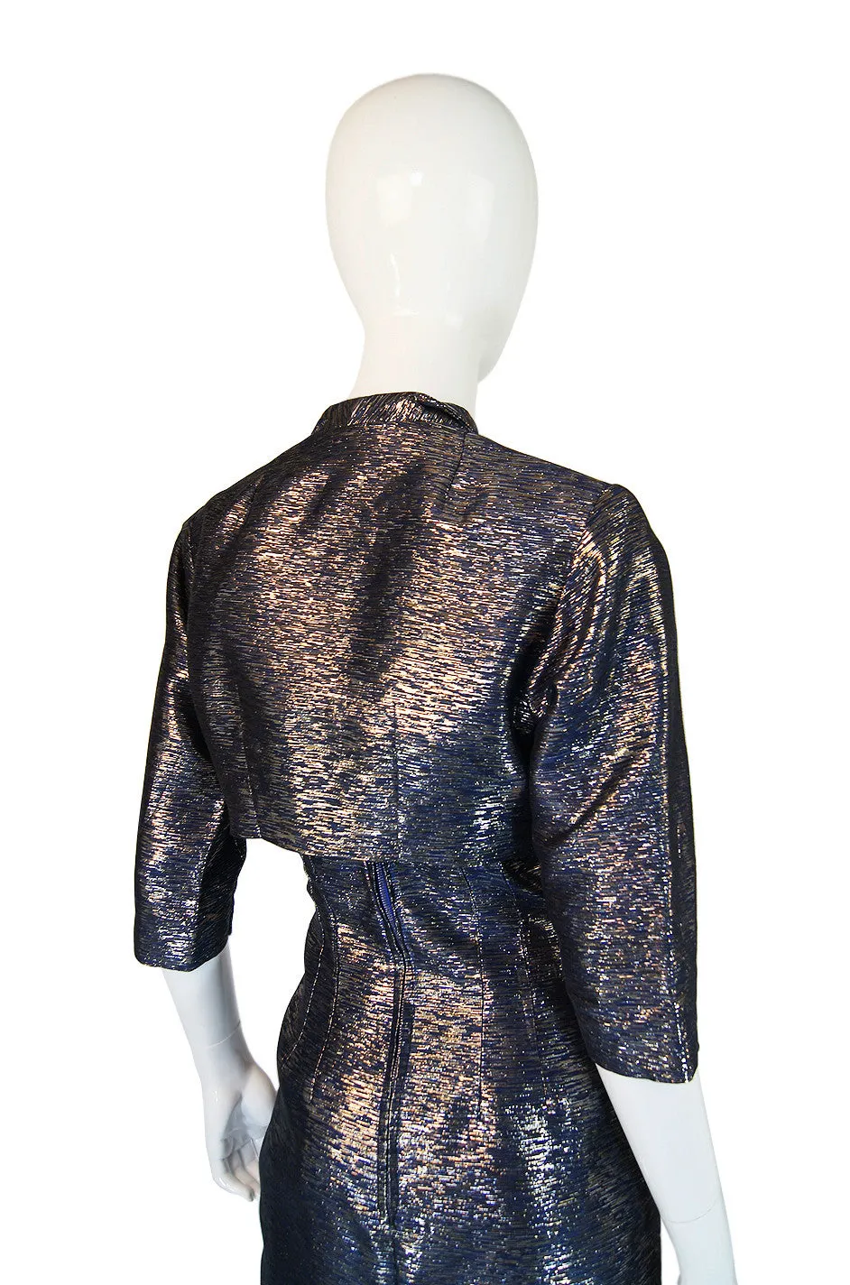 1950s Metallic Blue Wiggle Dress & Jacket