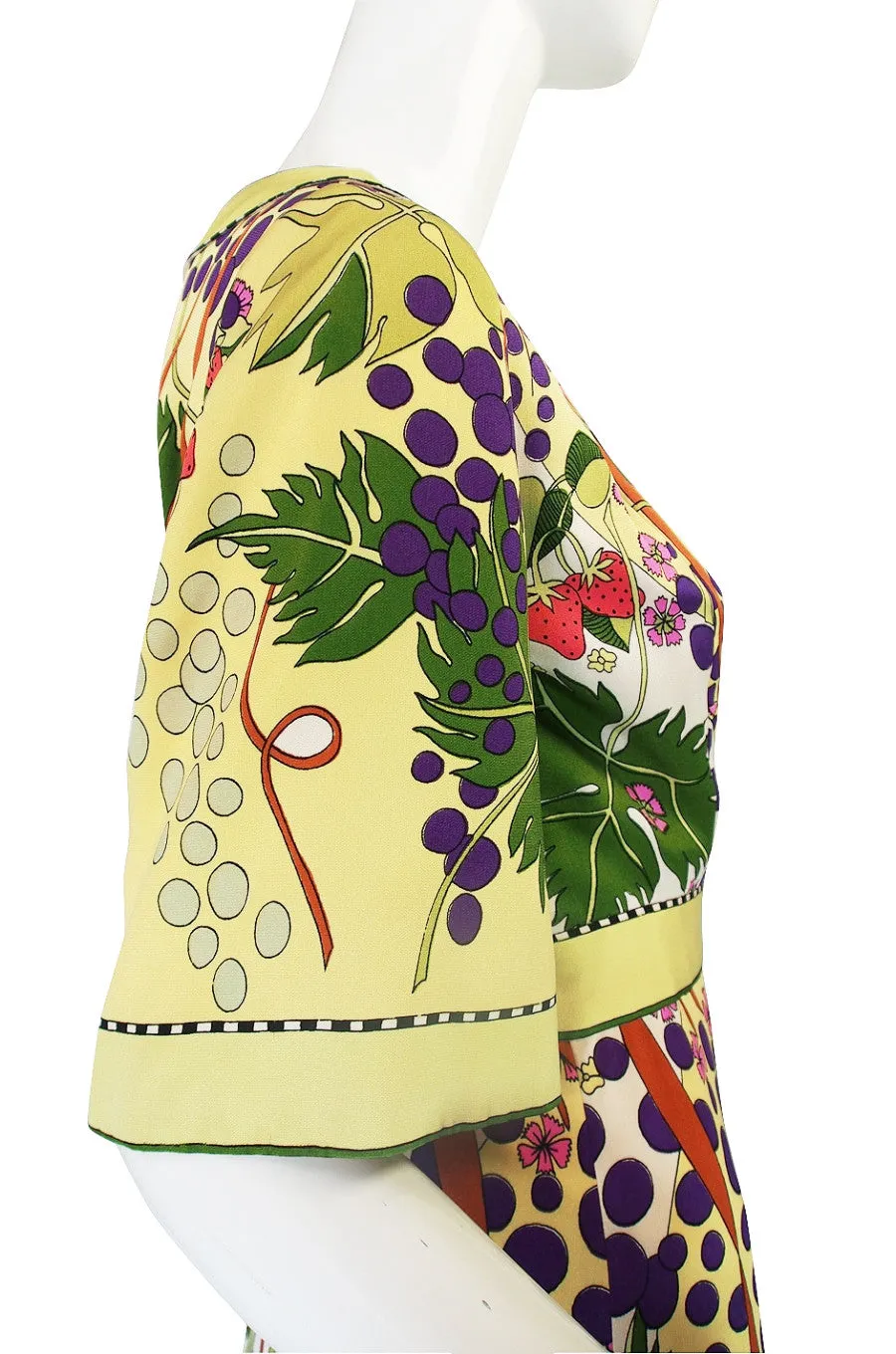 1960s Beautiful & Pristine Grapevine Printed Silk Bessi Dress