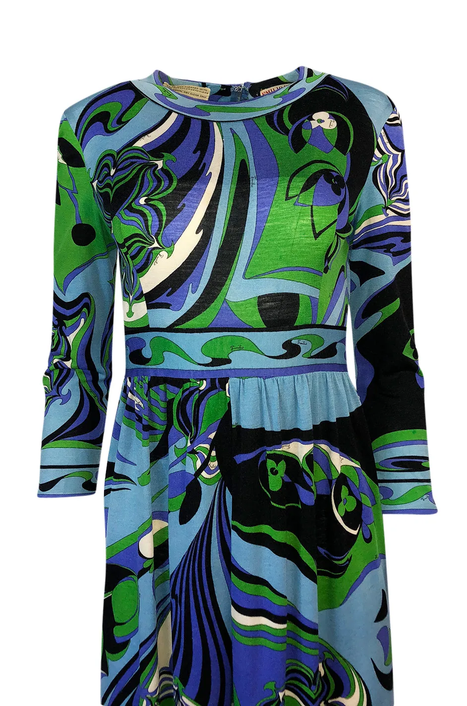 1960s Emilio Pucci Cashmere & Silk Purple & Green Classic Print Dress