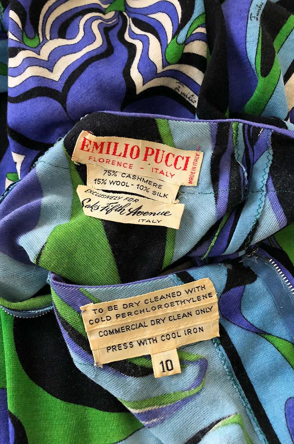 1960s Emilio Pucci Cashmere & Silk Purple & Green Classic Print Dress