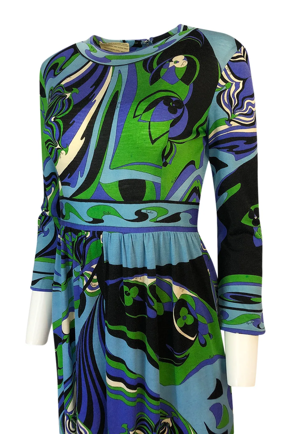 1960s Emilio Pucci Cashmere & Silk Purple & Green Classic Print Dress