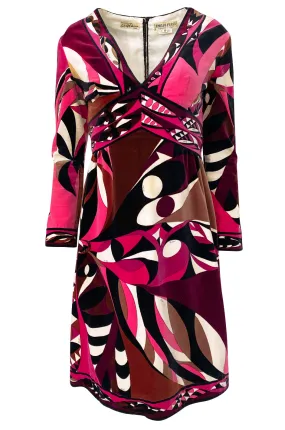 1960s Emilio Pucci Purple & Pink Curved Graphic Print Velvet Dress