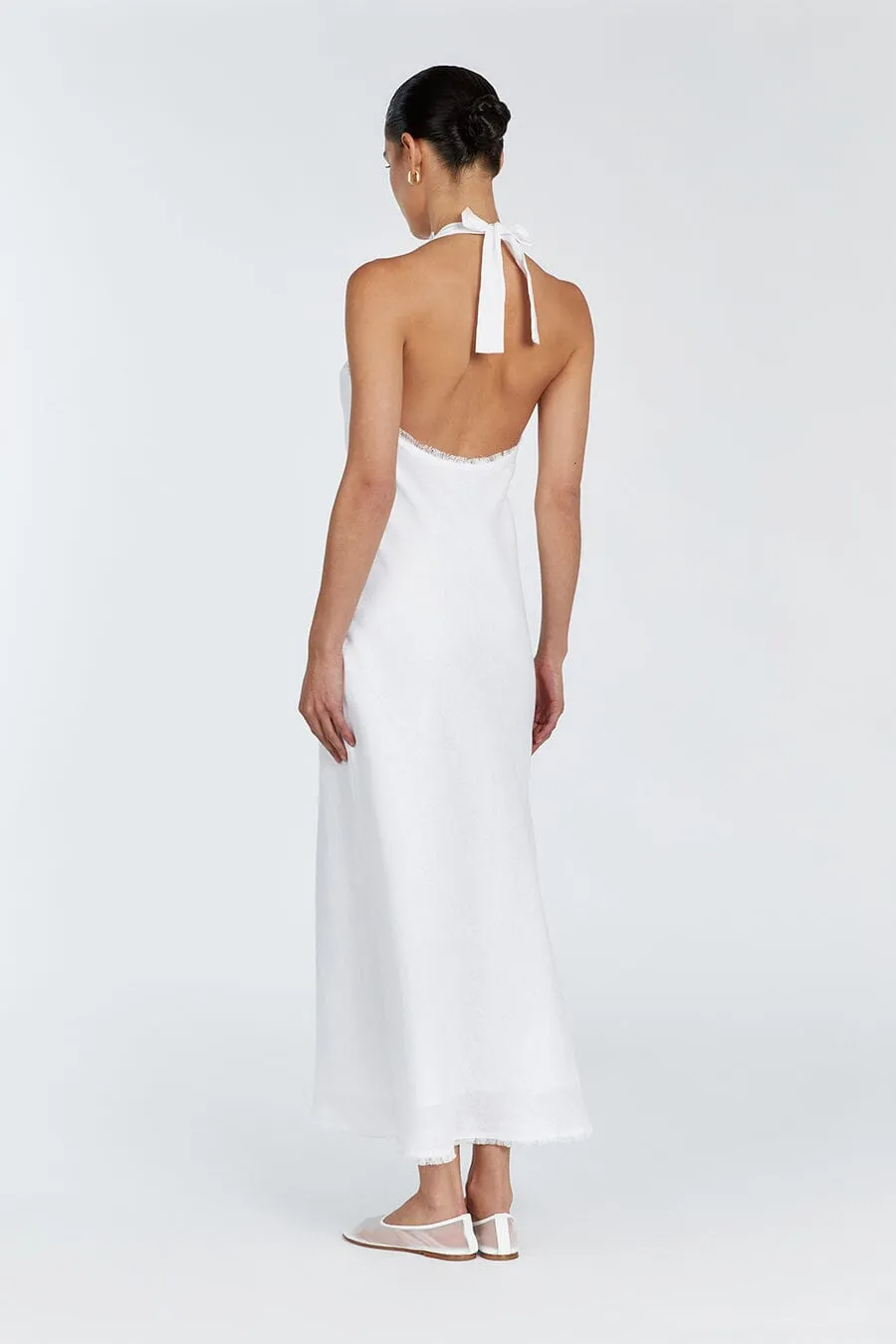 ADINA WHITE LINEN HALTER MAXI DRESS