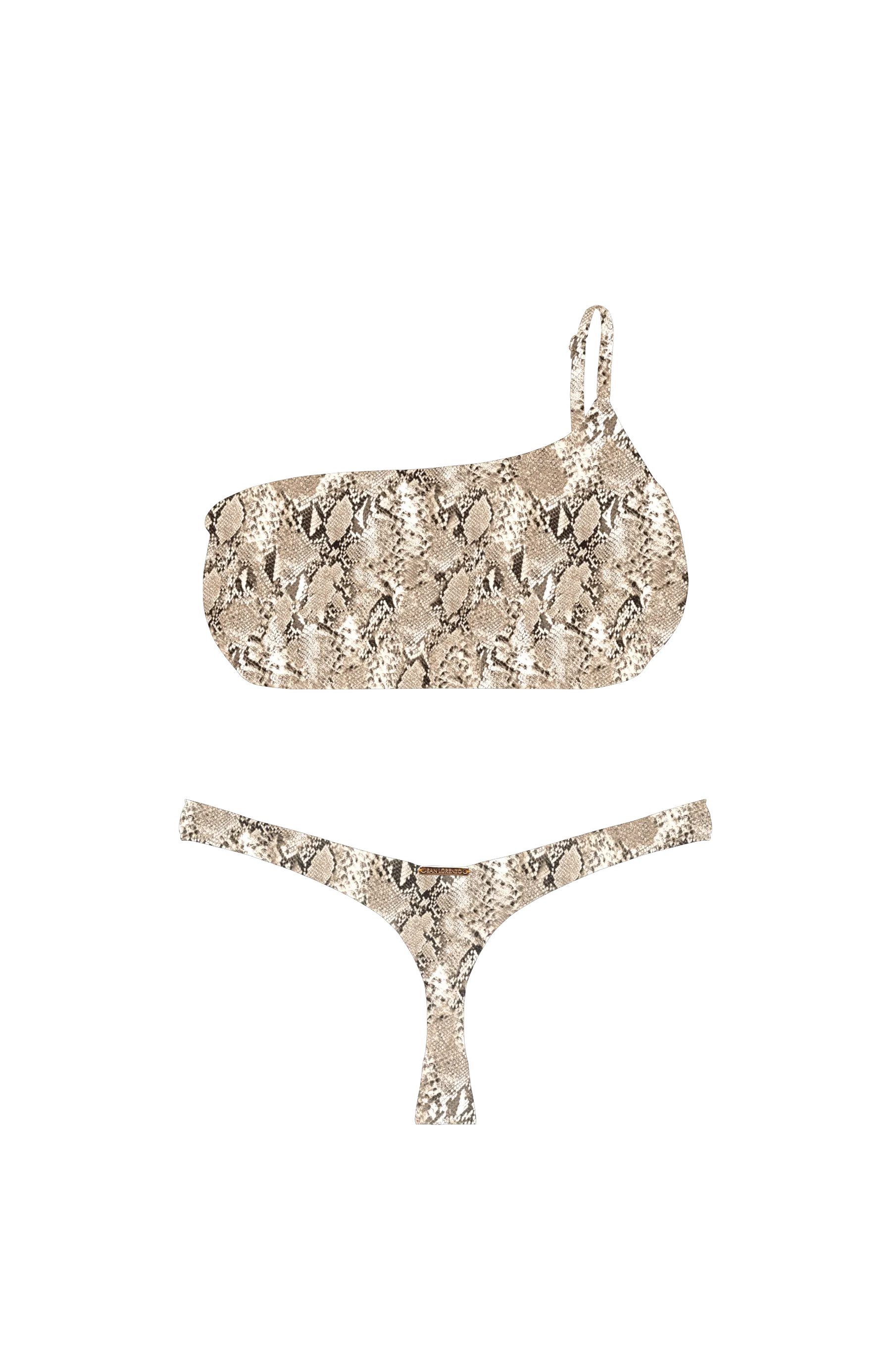 ANIMAL Desert Snake Ribbed Print Ruched Brief Thong Bikini Bottom