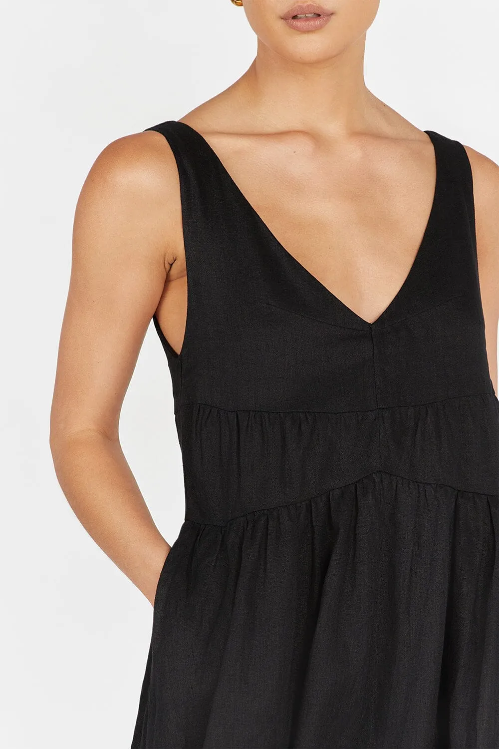 ARLO BLACK V NECK LINEN MAXI DRESS