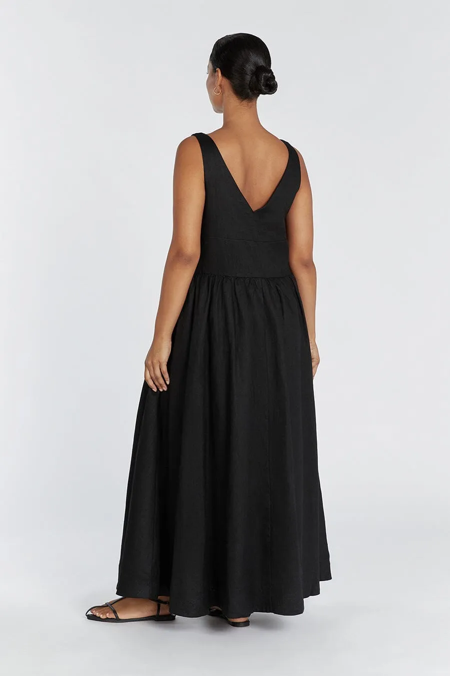 ARLO BLACK V NECK LINEN MAXI DRESS