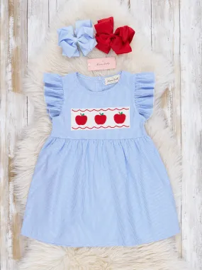 Blue Striped Smocked Apples Ruffle Dress