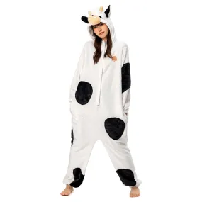 Cartoon Animal Cow Pajamas Onesies Sleepwear Flannel Jumpsuits Outfits Halloween Carnival Suit