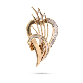 Diamond Heart & Arrows Gold Brooch