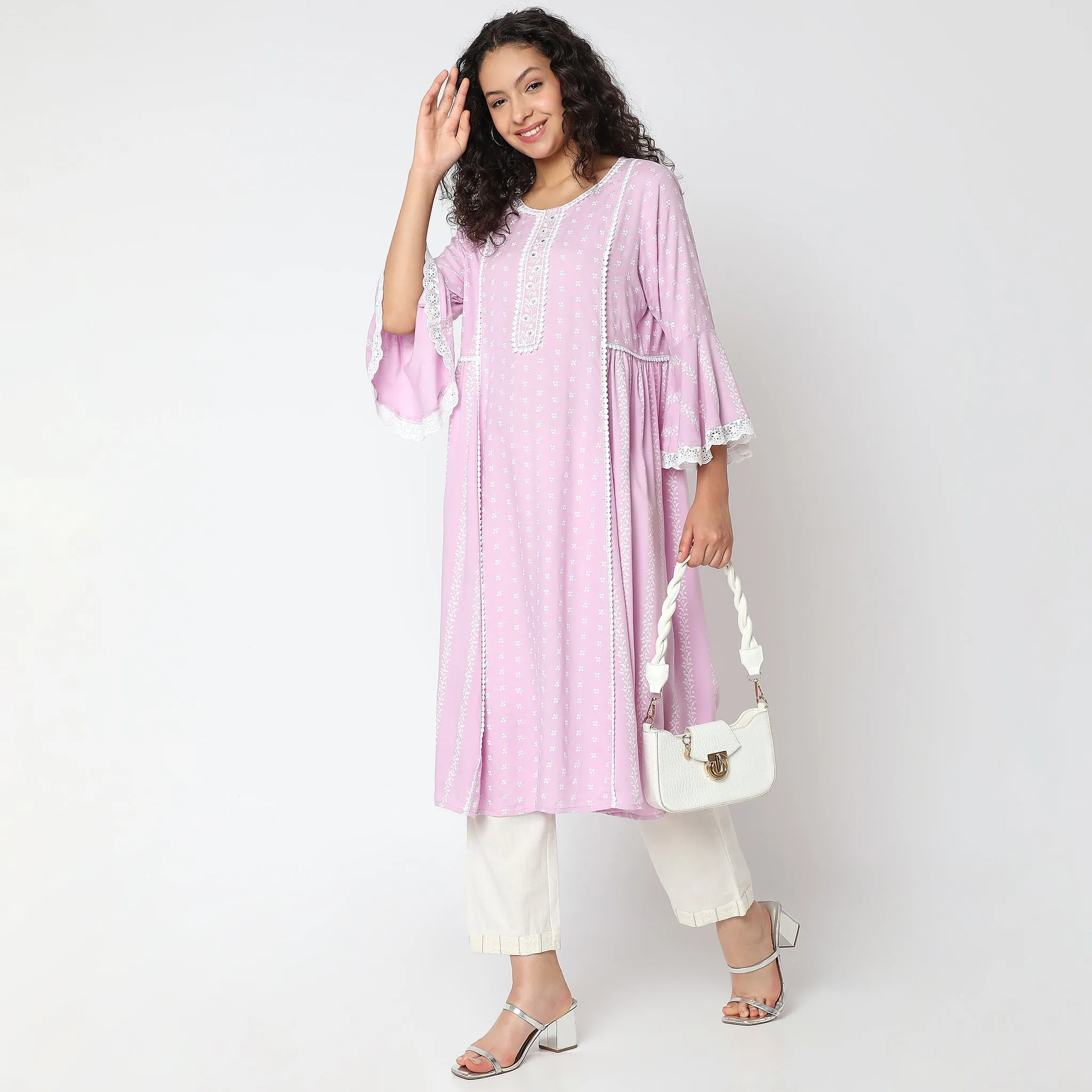 Flare Fit Embroidered Kurta