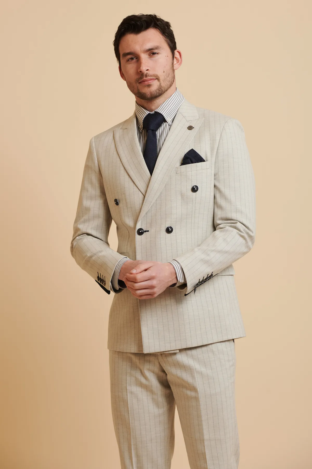 GRANT - Stone Pinstripe Double Breasted Suit