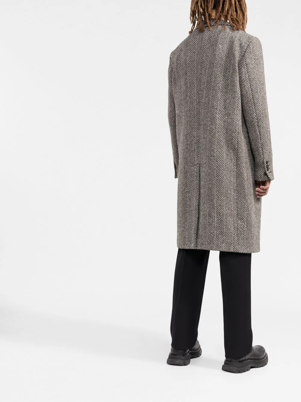 GREY WOOL COAT WITH LOGO PATCH