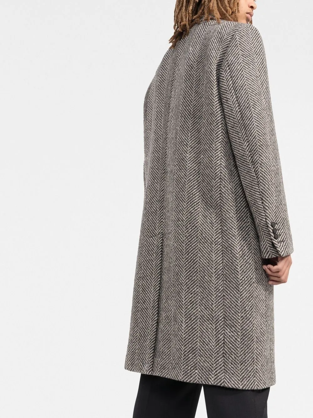 GREY WOOL COAT WITH LOGO PATCH