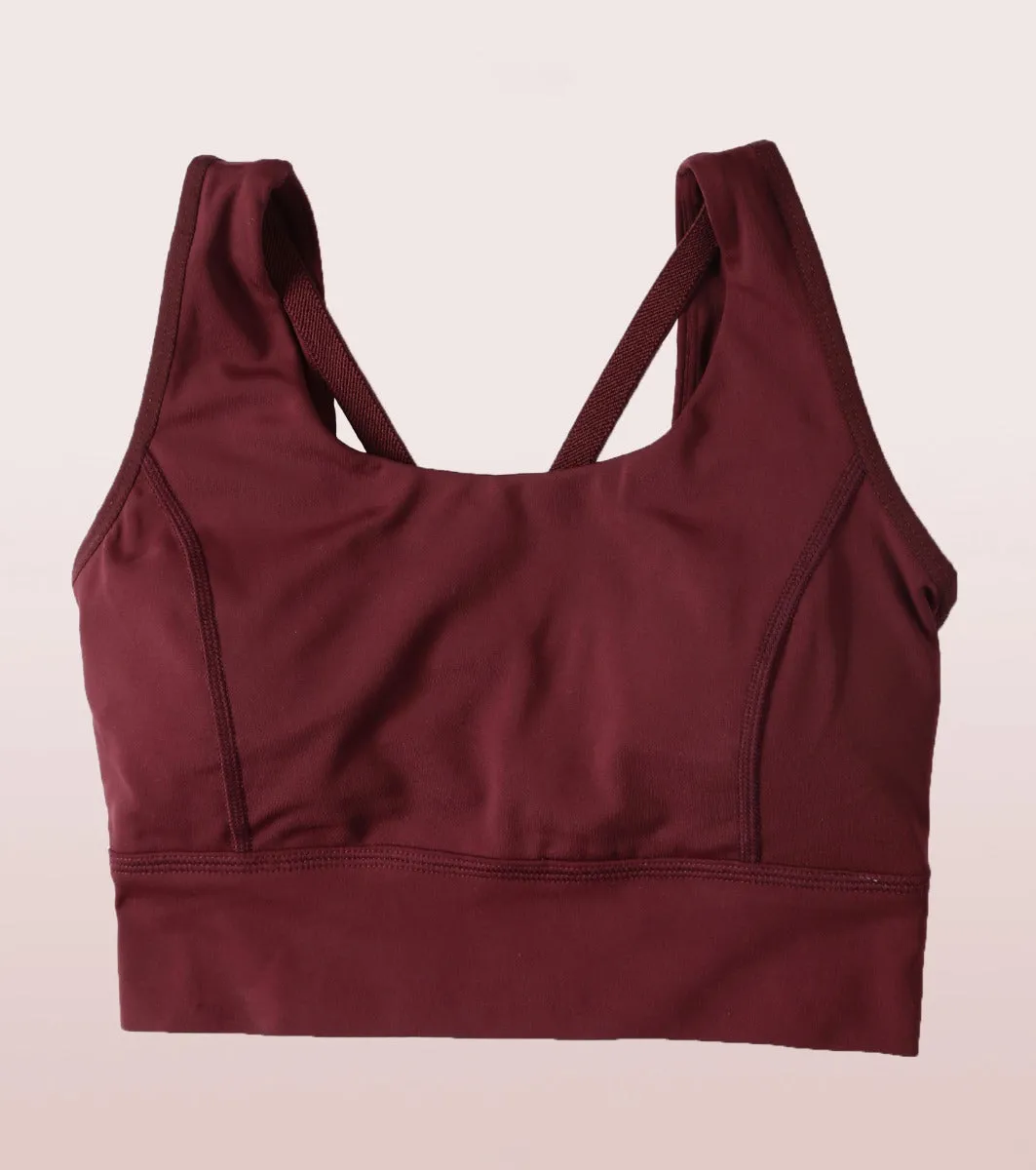 Longline Sports Bra – Solid | Scoop Neck Line High Impact Dry Fit Sports Bra