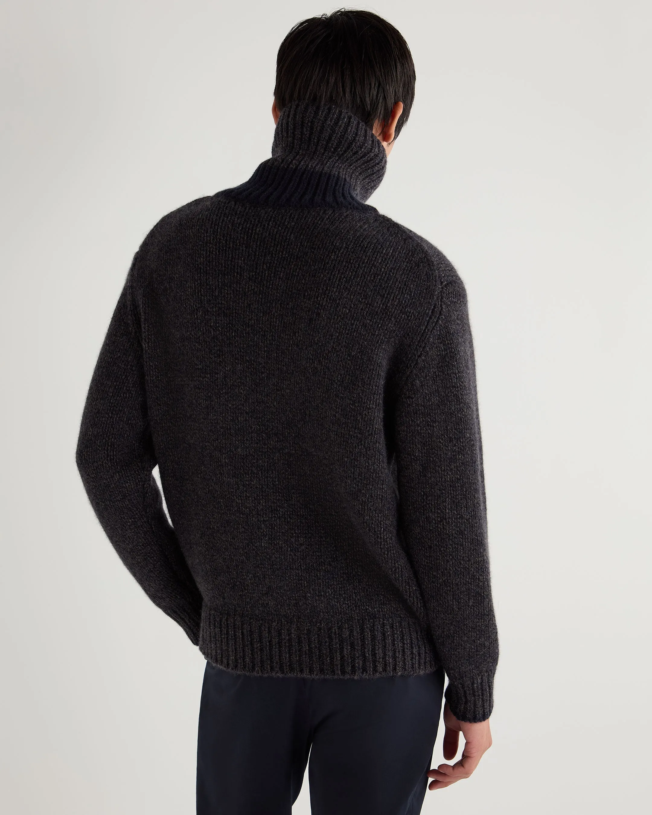 Men's Wandsworth Cable Turtle Cashmere Sweater Granite Blue