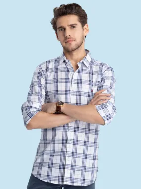 Navy Blue Checkered Casual Shirt. Trim Fit - OSXDMC_2