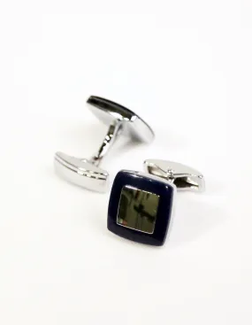 Navy Silver Square Cufflink