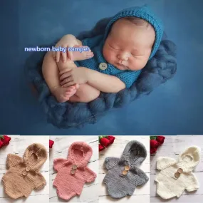 Newborn Baby Cute Crochet Romper Knit Costume Prop Photo Photography Baby Hat Photo Props New born baby girls Cute Hooded Outfit