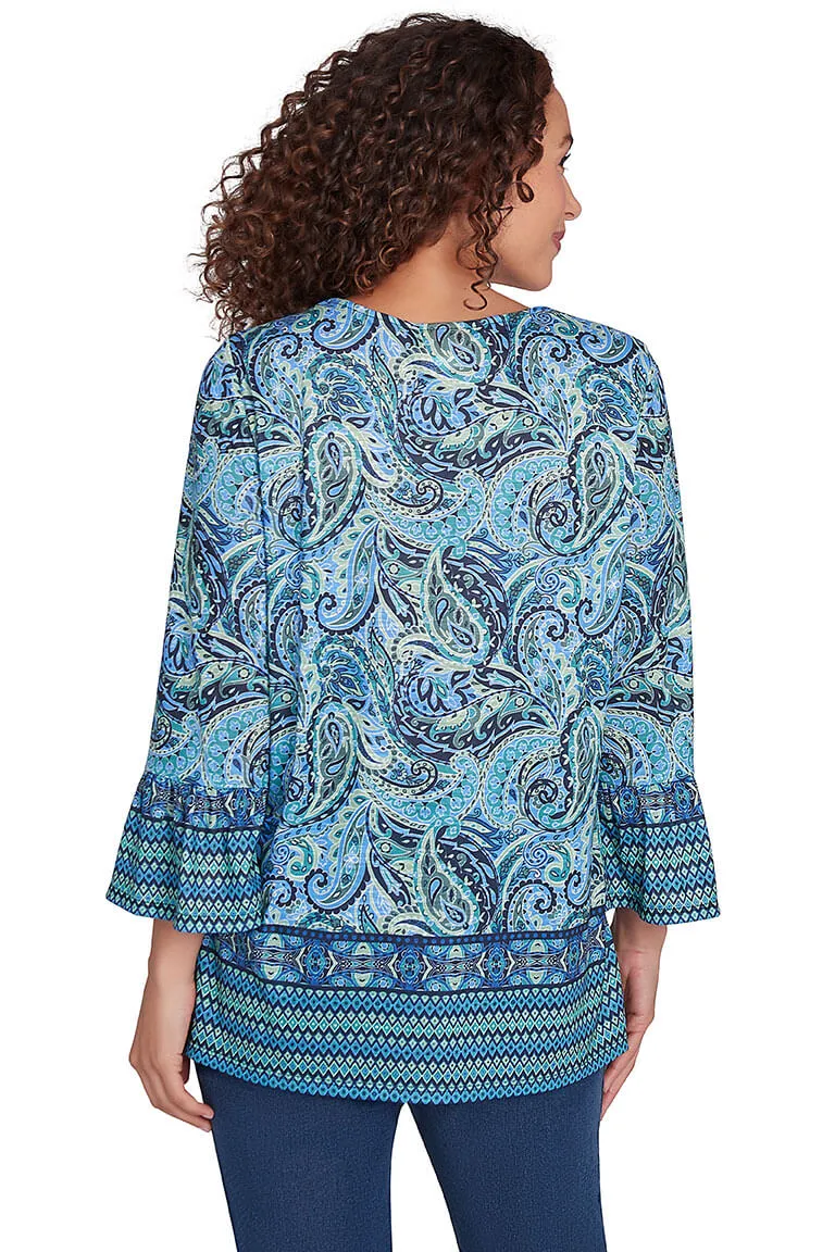 Paisley Patch Jeweled Split Neck Tunic