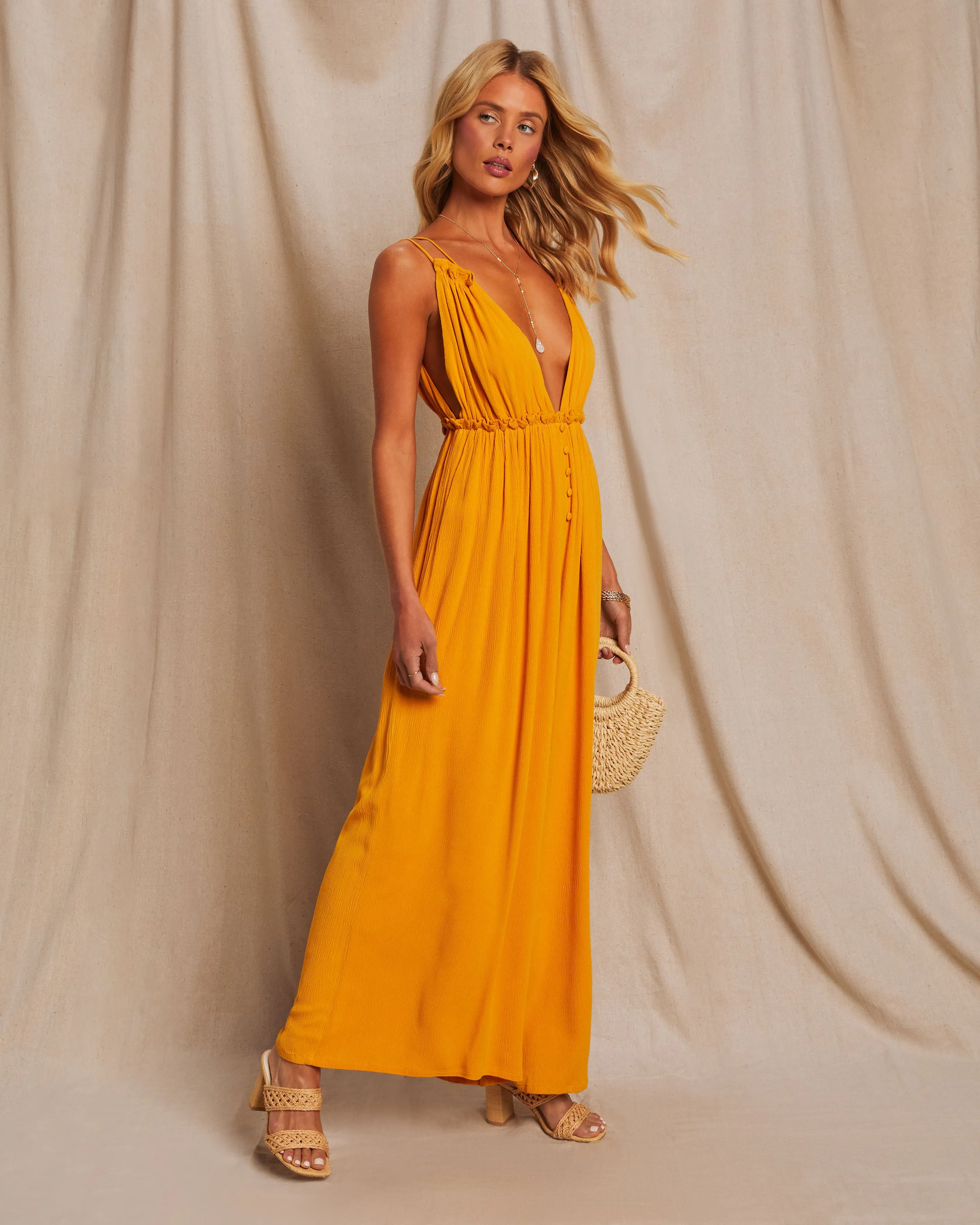 Punta Cana V-Neck Button Wide Leg Jumpsuit