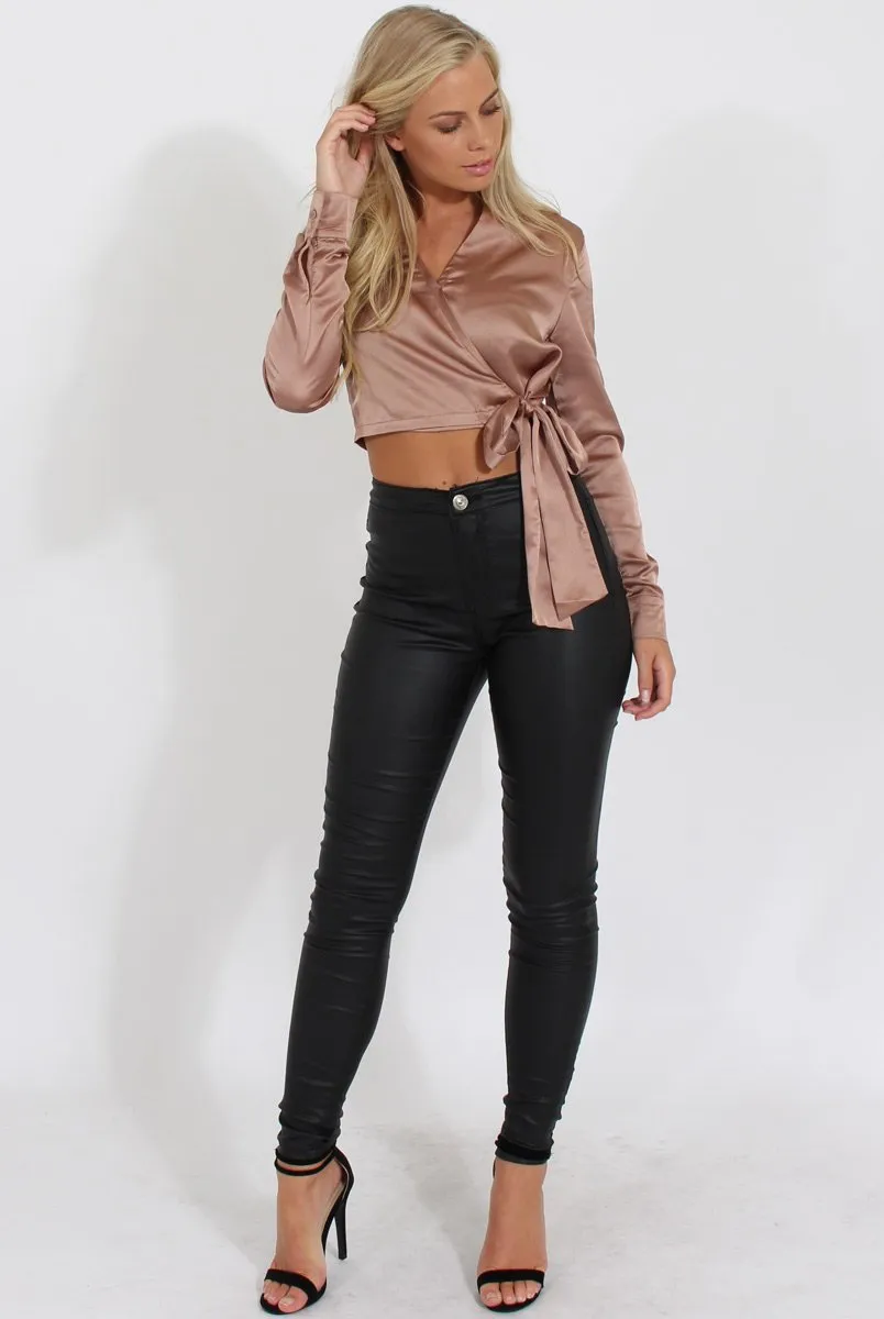 Taupe Silk Wrap Crop Top - Danielle